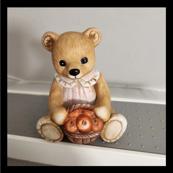 Vintage Other - Homco #1425 Girl Bear With Basket Apple Picking Fall Ceramic Figurine
